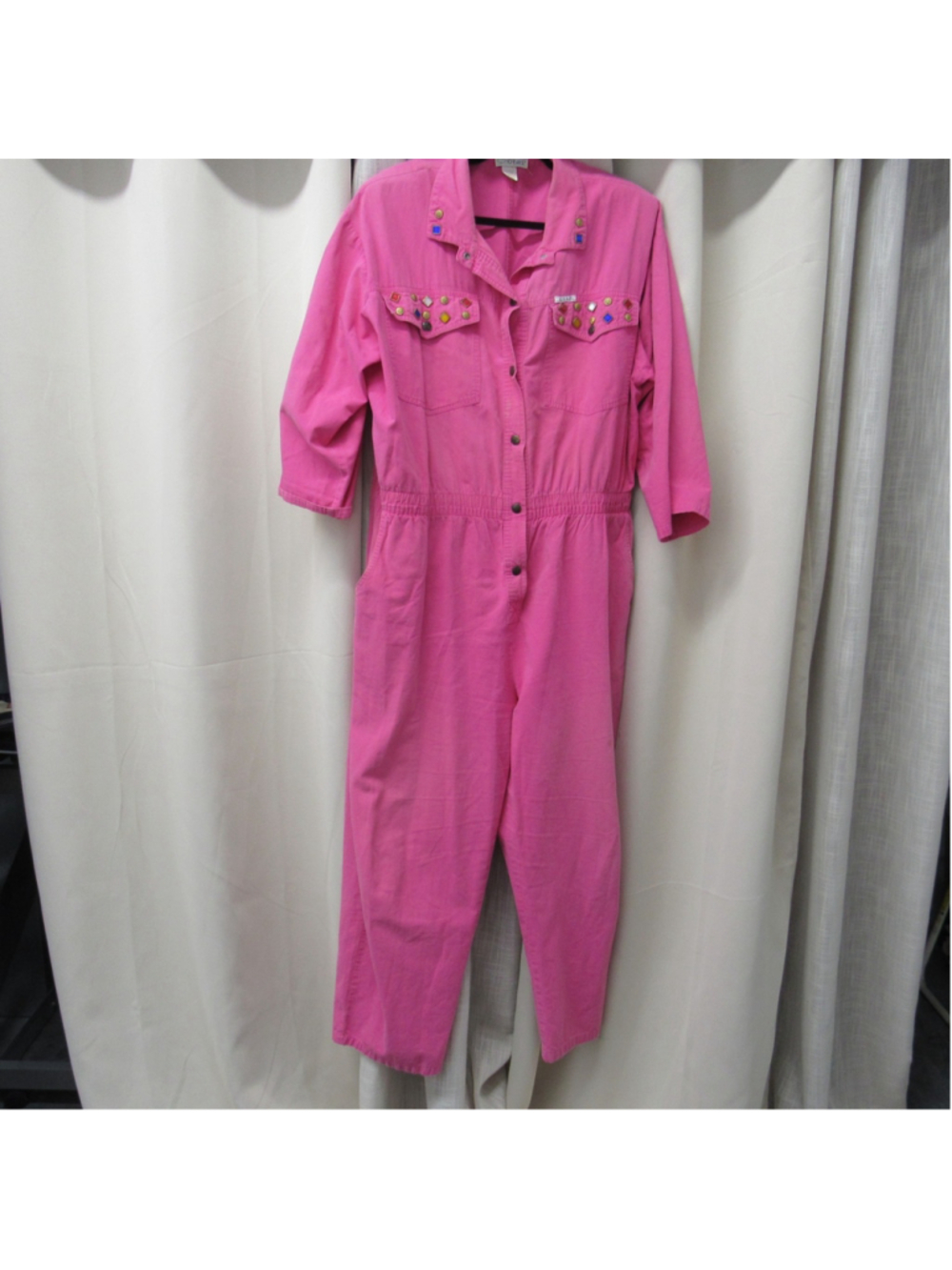 Vtg 80s IDEAS Pink Cotton Jumpsuit Embellished Boiler Suit Coveralls Utility 3X